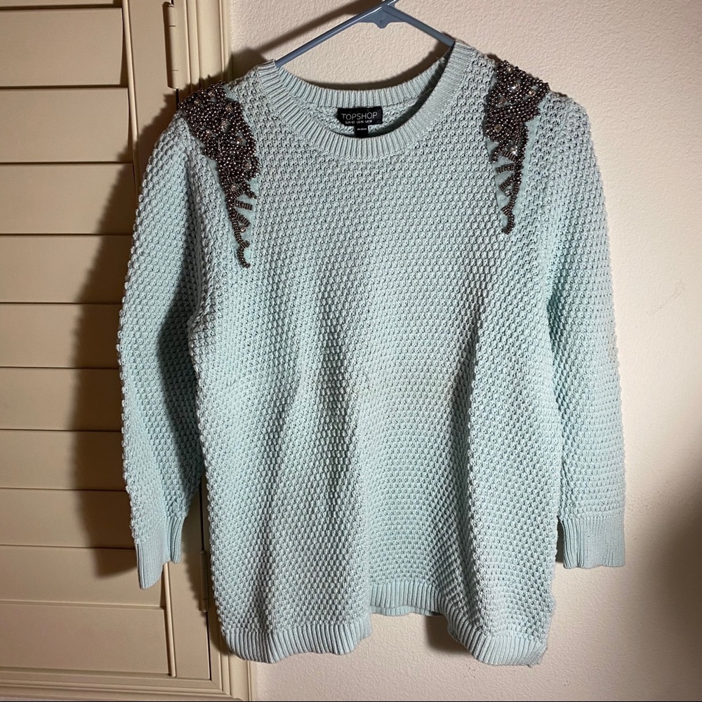Topshop Mint Knitted Sweatshirt with Beading